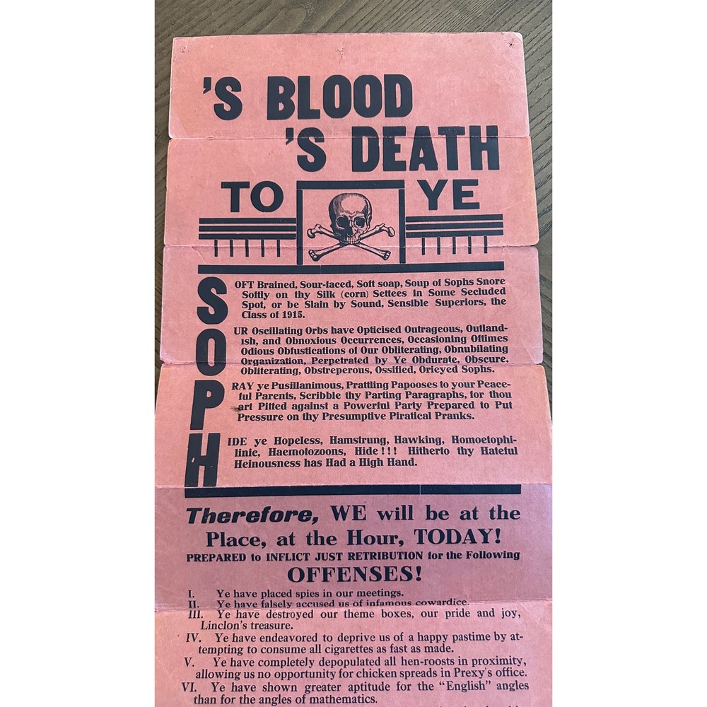 Antique 1915 College Proclamation Class of 15 Skull Ephemera Proclamation - Picture 5 of 10
